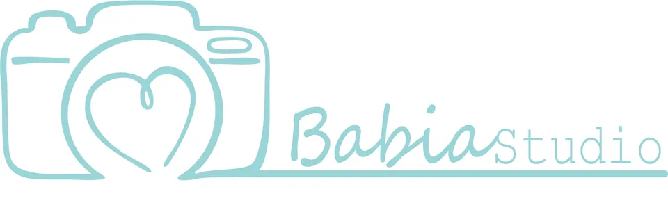 Babia Studios logo in blue, the outlined camera-and-heart mark beside the wordmark