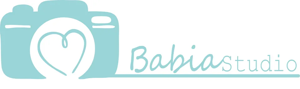 Babia Studios logo in blue, the solid camera-and-heart mark beside the wordmark