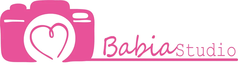 Babia Studios logo in hot pink, the solid camera-and-heart mark beside the wordmark
