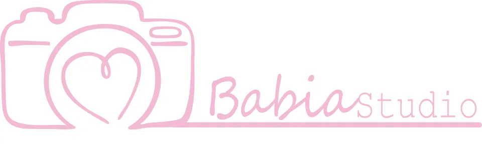 Babia Studios logo in pink, the outlined camera-and-heart mark beside the wordmark