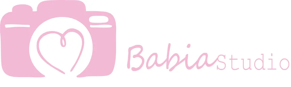 Babia Studios logo in pink, the solid camera-and-heart mark beside the wordmark